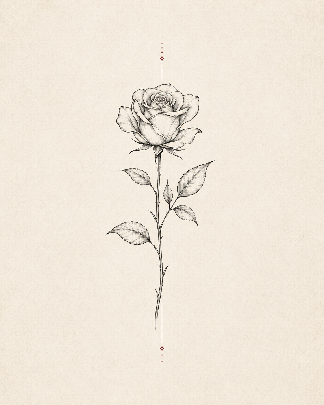 Original fine line rose tattoo flash illustration