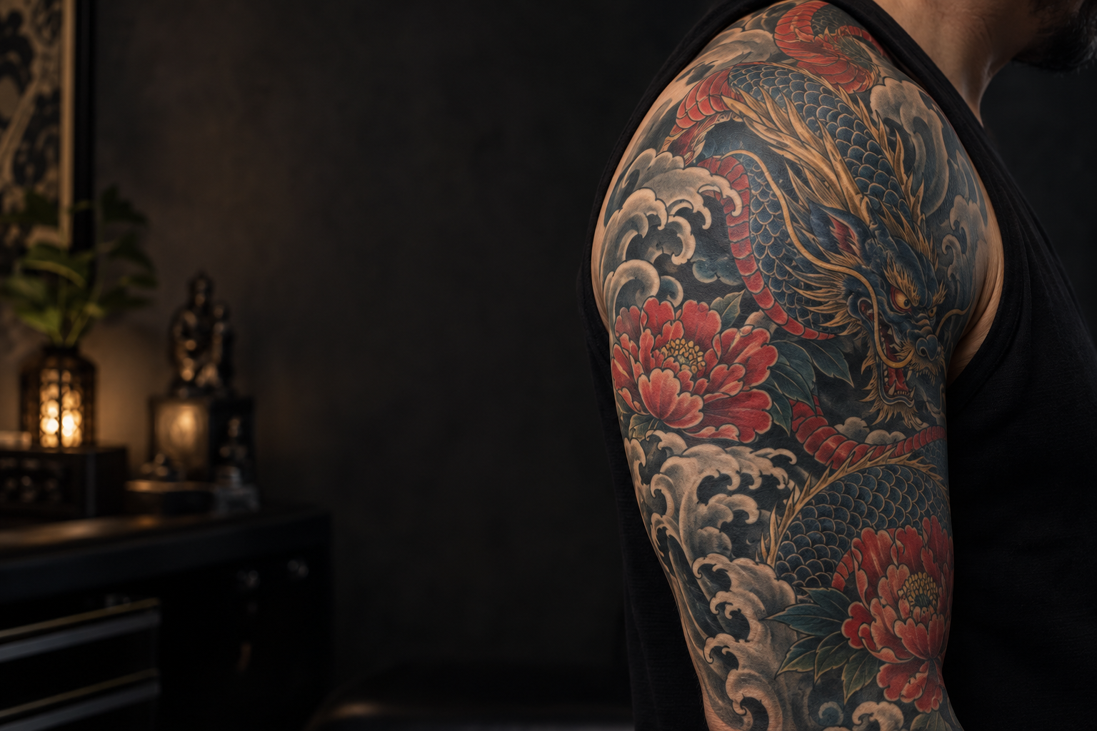Japanese dragon and peony tattoo inspiration